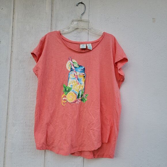 carribean joe multi colored tropical cotton womens tshirt sz petite XL - Picture 1 of 3